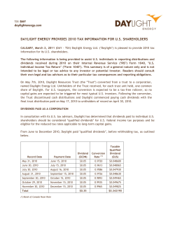 DAYLIGHT ENERGY PROVIDES 2010 TAX INFORMATION FOR
