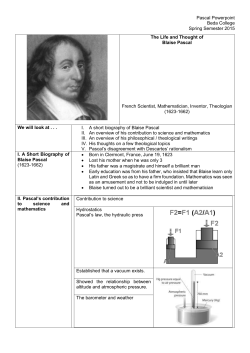 Pascal Powerpoint Beda College Spring Semester 2015 The Life