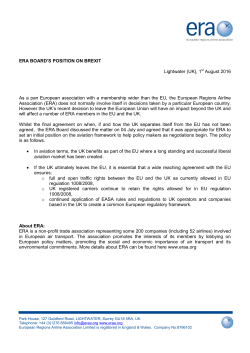 ERA BOARD`S POSITION ON BREXIT Lightwater (UK)