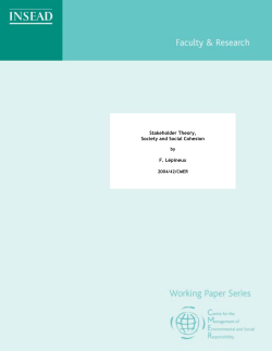 Stakeholder Theory, Society and Social Cohesion F