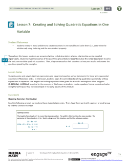 Algebra I Module 4, Topic A, Lesson 7: Teacher Version