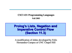 Lecture 16: Prolog`s Lists, Negation and Imperative Control Flow