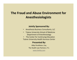 The Fraud and Abuse Environment for Anesthesiologists