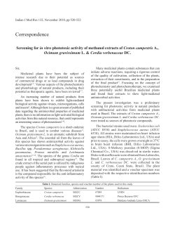 Screening for in vitro phototoxic activity of methanol extracts