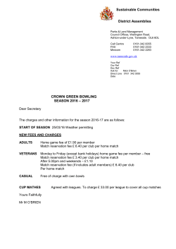 League Fees Crown Green Bowling Season 2016