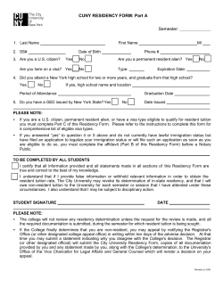 CUNY RESIDENCY FORM: Part A Semester: