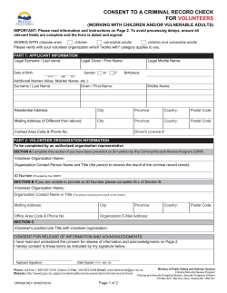 Consent to a Criminal Record Check for Volunteers form