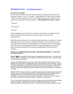 RETURN TO PLAY: &ldquo;I`m Ready Coach!&rdquo;&hellip;..