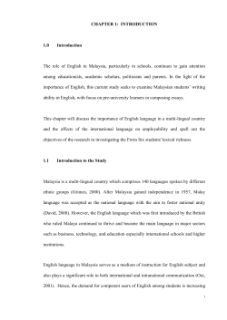 INTRODUCTION 1.0 Introduction The role of English in Malaysia