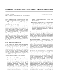 Operations Research and the Life Sciences &ndash; A