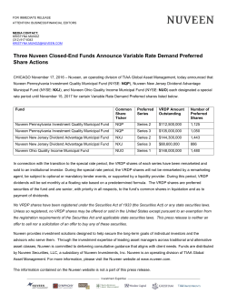 Three Nuveen Closed-End Funds Announce Variable Rate Demand