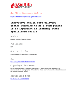 Innovative health care delivery teams: Learning to be a team player