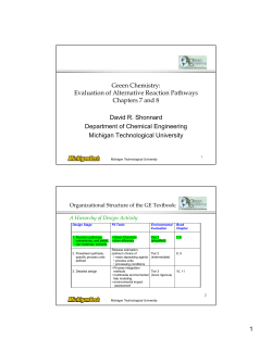 Evaluation of Alternative Reaction Pathways Chapters 7 and 8