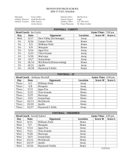 IRONWOOD HIGH SCHOOL 2016-17 FALL Schedule FOOTBALL