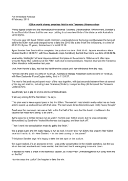 For Immediate Release 6 February, 2016 100km world champ