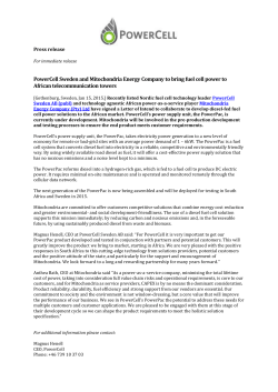 PowerCell Sweden and Mitochondria Energy Company to bring fuel