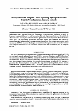 Photosynthesis and Inorganic Carbon Uptake by