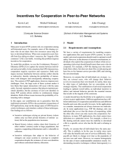 Incentives for Cooperation in Peer-to-Peer
