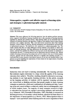 Metacognitive, cognitive and affective aspects of learning styles and