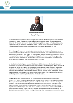 Mr Zolile Thando Ngcakani Deputy Chairperson Mr Ngcakani holds