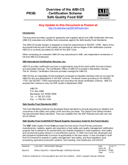 Overview of the AIBI-CS Certification Scheme Safe Quality Food SQF