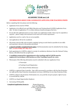 ACADEMIC YEAR 2017/18 INFORMATION SHEET FOR