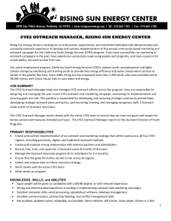CYES OUTREACH MANAGER, RISING SUN ENERGY CENTER