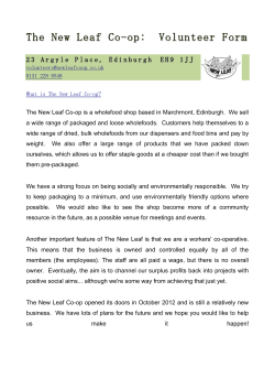 The New Leaf Co-op: Volunteer Form 23 Argyle Place, Edinburgh
