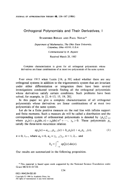Orthogonal Polynomials and Their Derivatives, I