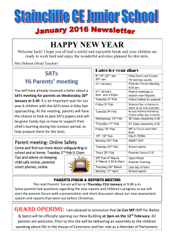 SATs meeting for parents on Wednesday 20 th January at 3.30