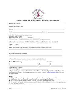 APPLICATION FORM TO BECOME DISTRIBUTOR OF 3G ORGANIC