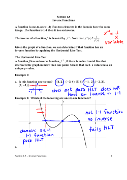 Section 1.5 Inverse Functions A function is one-to-one (1