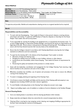 ROLE PROFILE Job Title 0.57 Housekeeping Supervisor