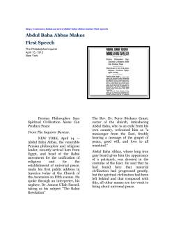Abdul Baha Abbas Makes First Speech - `Abdu`l