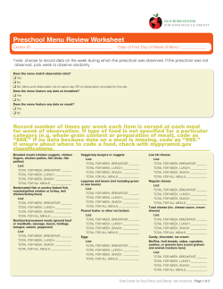 Preschool Menu Review Worksheet