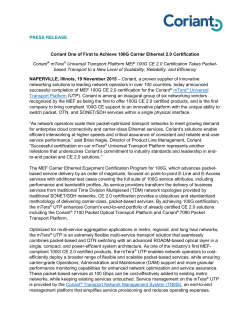 Coriant One of First to Achieve 100G Carrier Ethernet 2.0 Certification