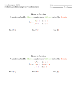 Evaluating and Graphing Piecewise Functions Piecewise Function A
