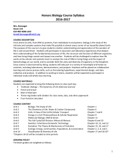 Honors Biology Course Syllabus 2016-2017