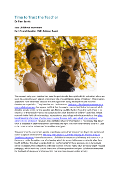 Time to Trust the Teacher, Dr Pam Jarvis, June 2015