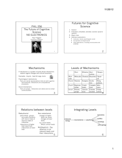 Futures for Cognitive Science Mechanisms Levels of Mechanisms