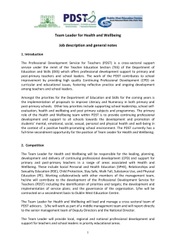 Team Leader for Health and Wellbeing Job description and