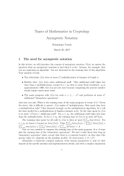 Topics of Mathematics in Cryptology Asymptotic Notation