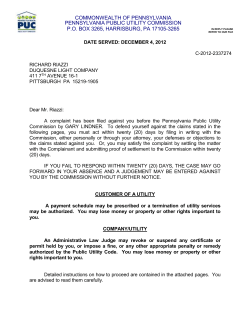 notice for DUQUESNE LIGHT CO - Pennsylvania Public Utility