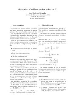 Generation of uniform random points on Sn . 1 Introduction