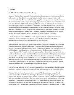 Chapter 5 Evolution Review: Human Variation Today Synopsis: The