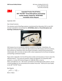 Expanded Product Recall Notice 3M&trade; PELTOR&trade; Throat
