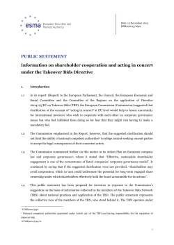 PUBLIC STATEMENT Information on shareholder cooperation and