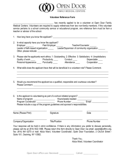 Open Door office use: Received: ______ Called: ______ Volunteer