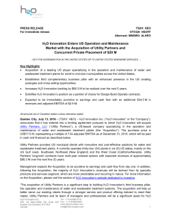 H2O Innovation Enters US Operation and Maintenance Market with