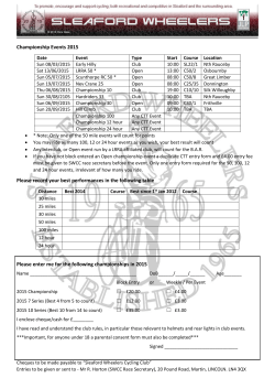 Championship Events 2015 Please record your best performances